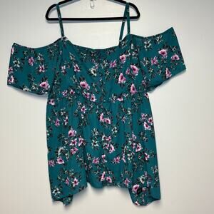 NWT Torrid Cold Shoulder Y2K Fairy Romantic Teal Green Floral Babydoll Top Sz 5X